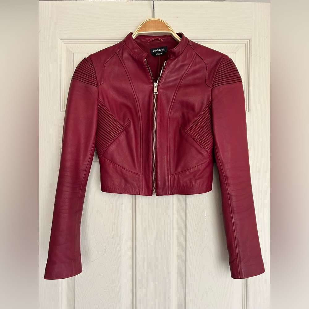 Y2K Bebe Red Leather Biker Motto Jacket